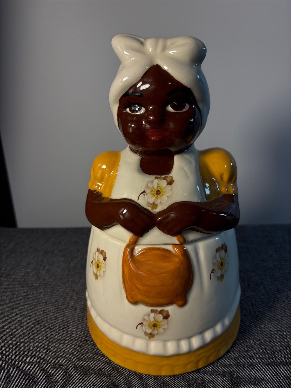 Vintage!  Lady in Yellow Figural Cookie Jar. EUC.